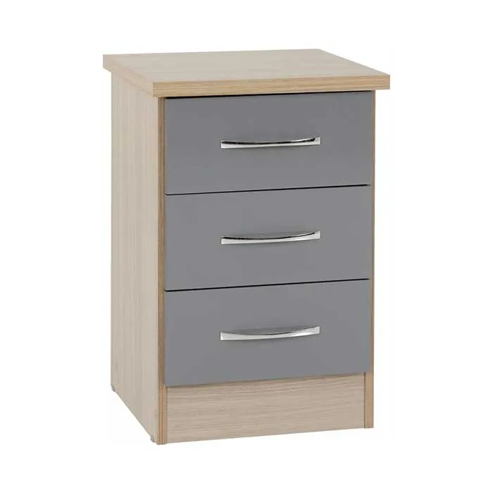 Nevada 3 Drawer Bedside - Grey Gloss