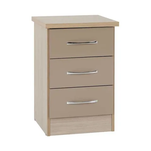 Nevada 3 Drawer Bedside - Oyster Gloss Light Oak
