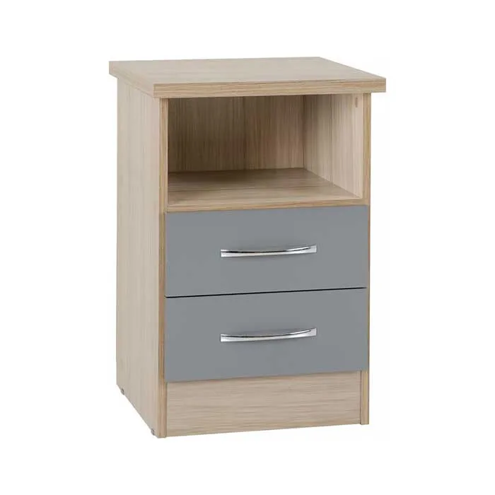 Nevada 2 Drawer Bedside - Grey Gloss