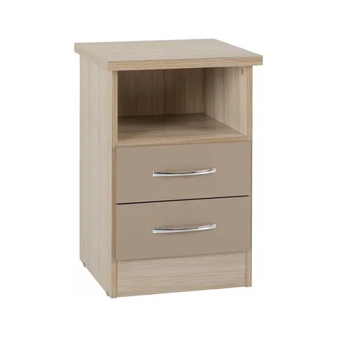 Nevada 2 Drawer Bedside - Oyster Gloss Light Oak