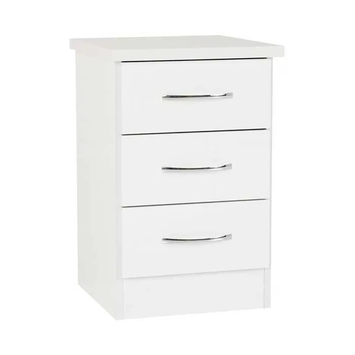 Nevada 3 Drawer Bedside - White Gloss