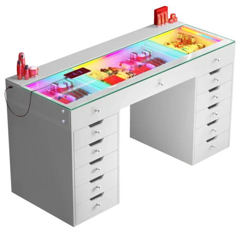 Eva 13 Drawer Vanity Desk with RGB Lighting