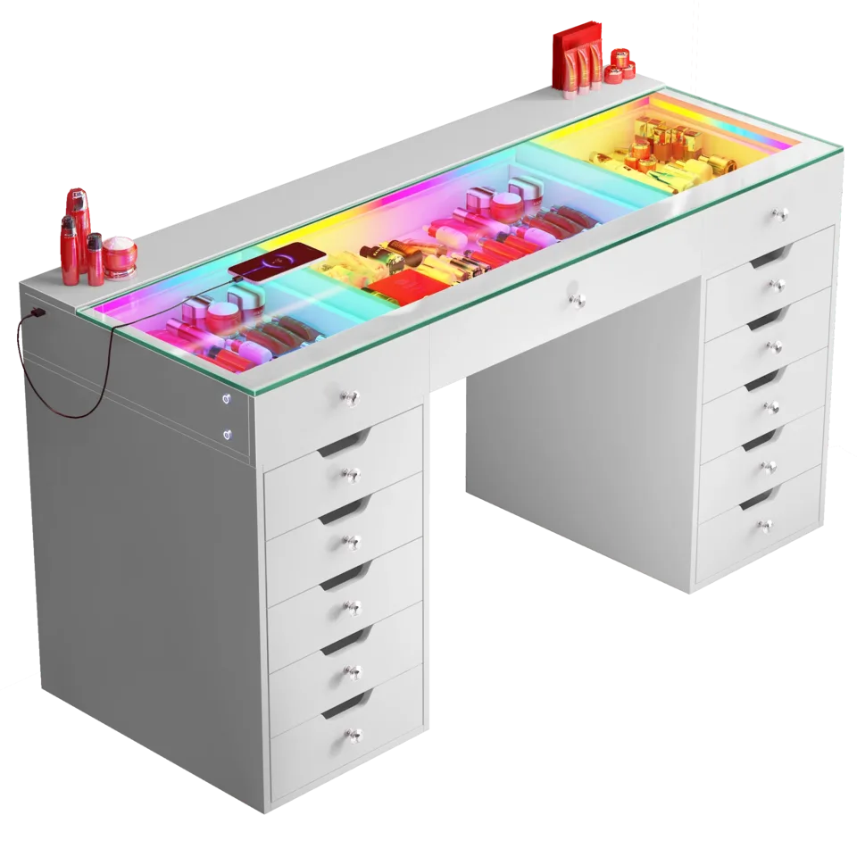Eva 13 Drawer Vanity Desk with RGB Lighting