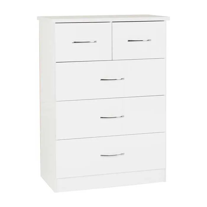 Nevada 3 + 2 Drawer Chest - White Gloss