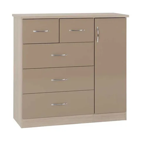 Nevada 5 Drawer Low Wardrobe - Oyster Gloss Light Oak