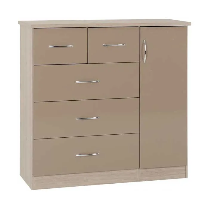 Nevada 5 Drawer Low Wardrobe - Oyster Gloss Light Oak