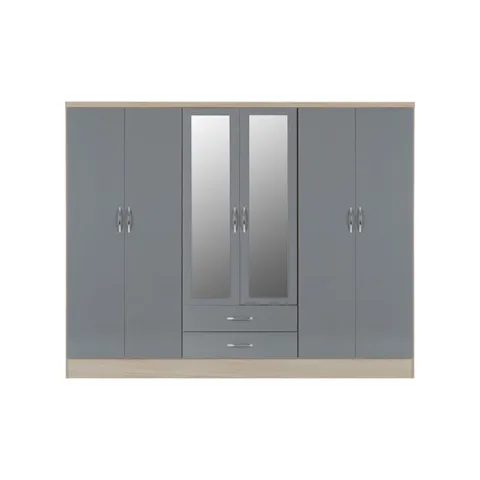 Nevada 6 Door 2 Drawer Mirrored Wardrobe - Grey