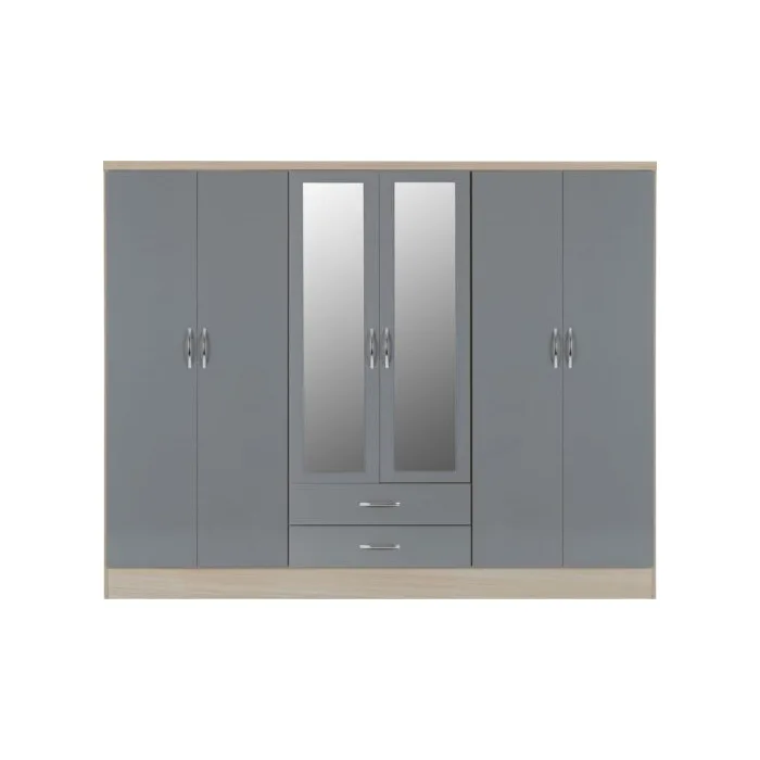 Nevada 6 Door 2 Drawer Mirrored Wardrobe - White