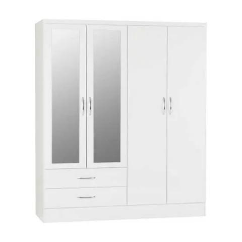 Nevada 4 Door 2 Drawer Mirrored Wardrobe - White Gloss
