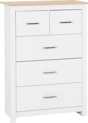 Portland 3+2 Drawer Chest - White/Oak Effect