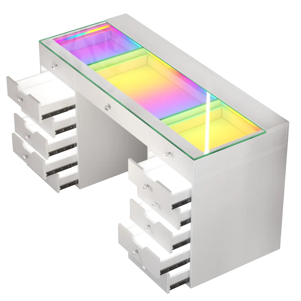 Eva 13 Drawer Vanity Desk with RGB Lighting and Full Lighting