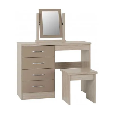 Nevada 4 Drawer Dressing Table Set - Oyster Gloss Light Oak