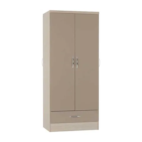 Nevada 2 Door 1 Drawer Wardrobe - Oyster Gloss Light Oak