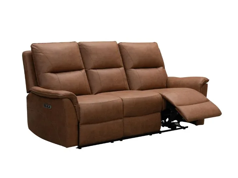 Kansas Tan 3 Seater Sofa - Electric Reclining