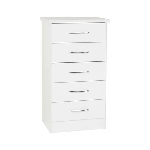 Nevada 5 Drawer Narrow Chest - White Gloss