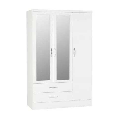 Nevada 3 Door 2 Drawer Mirrored Wardrobe - White Gloss