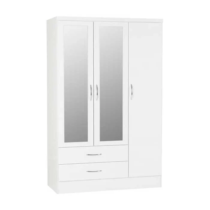 Nevada 3 Door 2 Drawer Mirrored Wardrobe - White Gloss