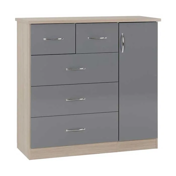 Nevada 5 Drawer Low Wardrobe - Grey Gloss
