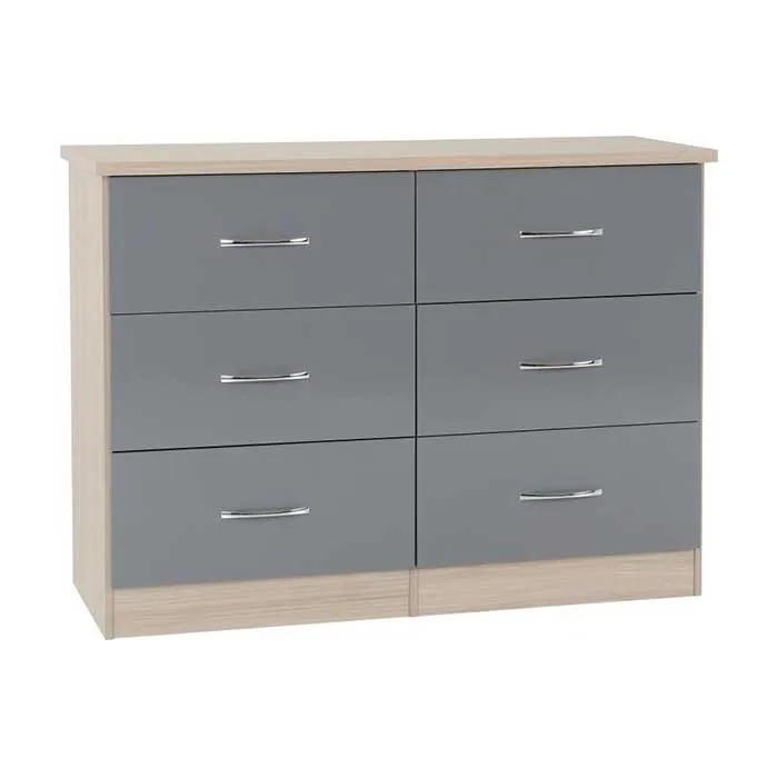 Nevada 6 Drawer Deep Chest - Grey Gloss