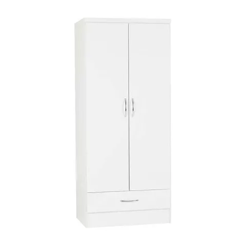 Nevada 2 Door 1 Drawer Wardrobe - White Gloss