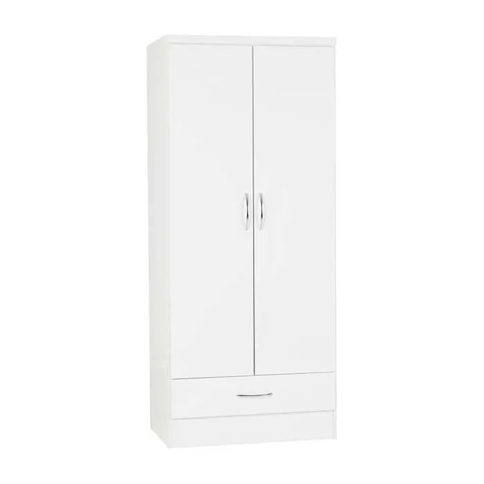 Nevada 2 Door 1 Drawer Wardrobe - White Gloss