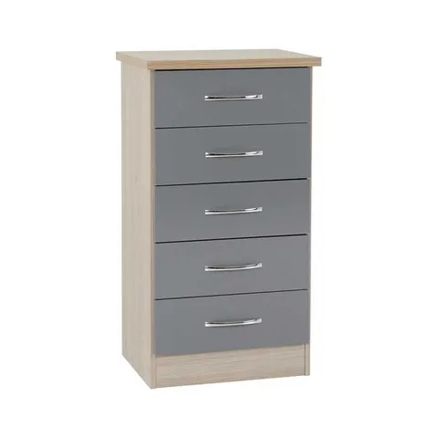 Nevada 5 Drawer Narrow Chest - Grey Gloss