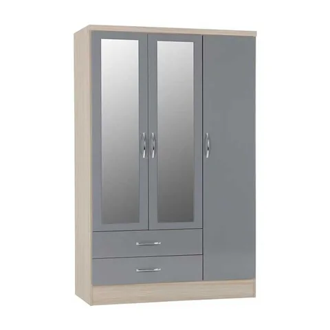 Nevada 3 Door 2 Drawer Mirrored Wardrobe - Grey Gloss