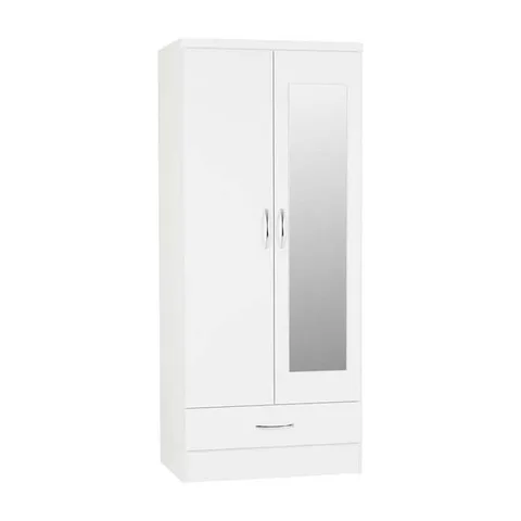 Nevada 2 Door 1 Drawer Mirrored Wardrobe - White Gloss