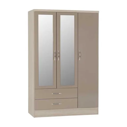 Nevada 3 Door 2 Drawer Mirrored Wardrobe - Oyster Gloss Light Oak