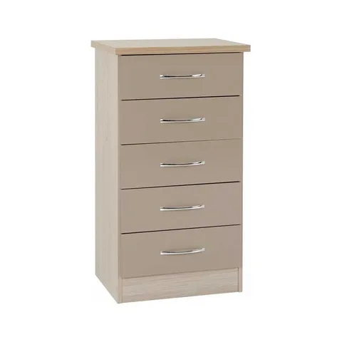 Nevada 5 Drawer Narrow Chest - Oyster Gloss Light Oak