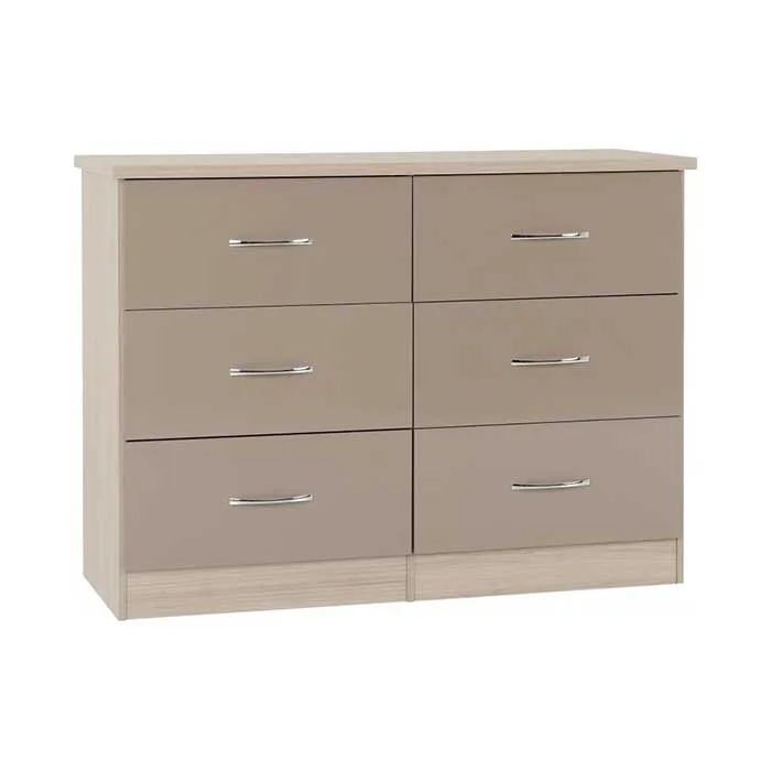 Nevada 6 Drawer Deep Chest - Oyster Gloss Light Oak