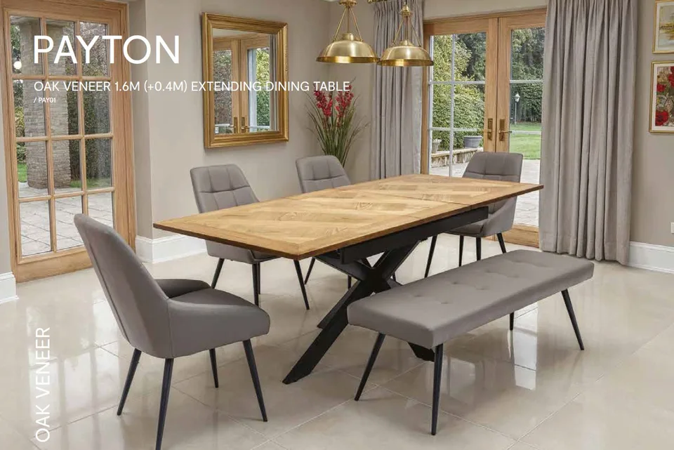 Payton Oak Veneer 1.6m (+0.4m) Extending Dining Table