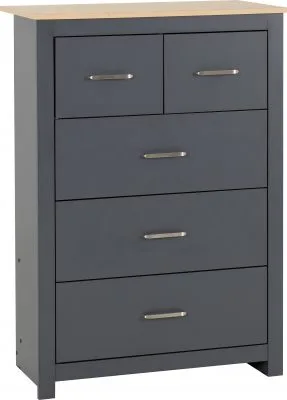 Portland 3+2 Drawer Chest - Grey/Oak Effect