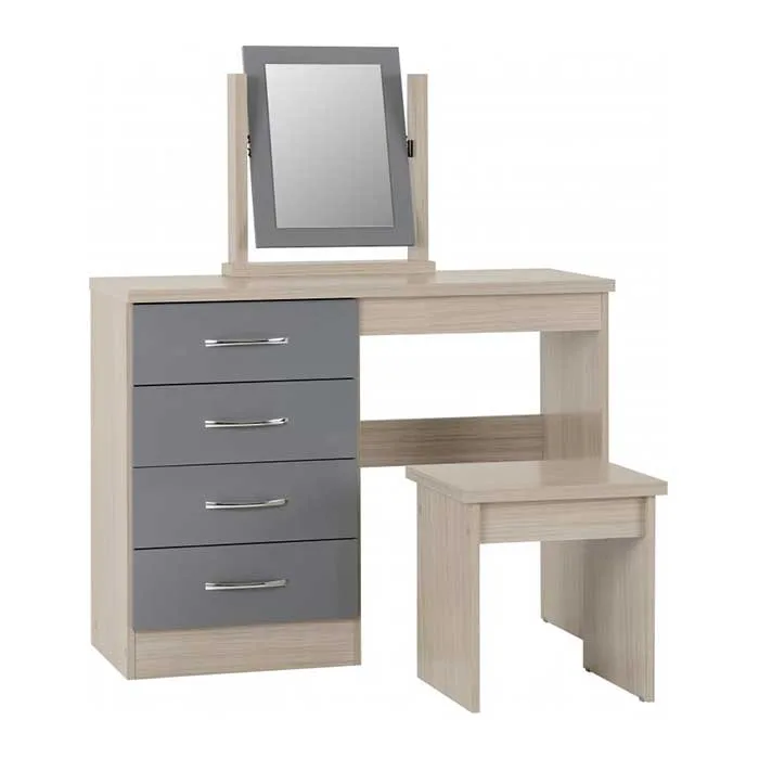 Nevada 4 Drawer Dressing Table Set - Grey Gloss