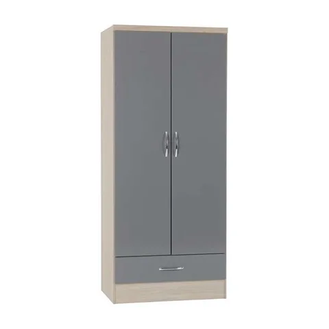 Nevada 2 Door 1 Drawer Wardrobe - Grey Gloss