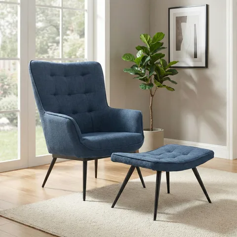 Katelyn Accent Chair with Stool Denim Blue