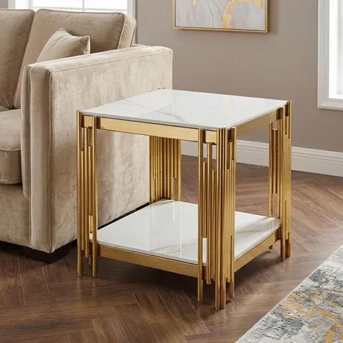 Belini End Table Sintered Stone and Gold