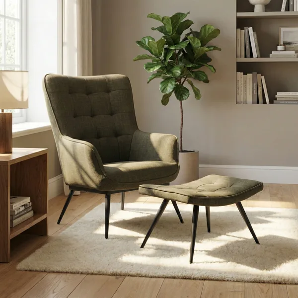 Katelyn Accent Chair with Stool Moss Green
