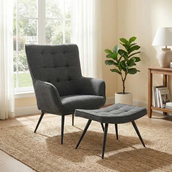 Katelyn Accent Chair with Stool Charcoal Grey