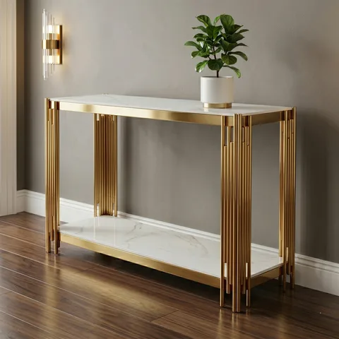 Belini Console Table Sintered Stone and Gold