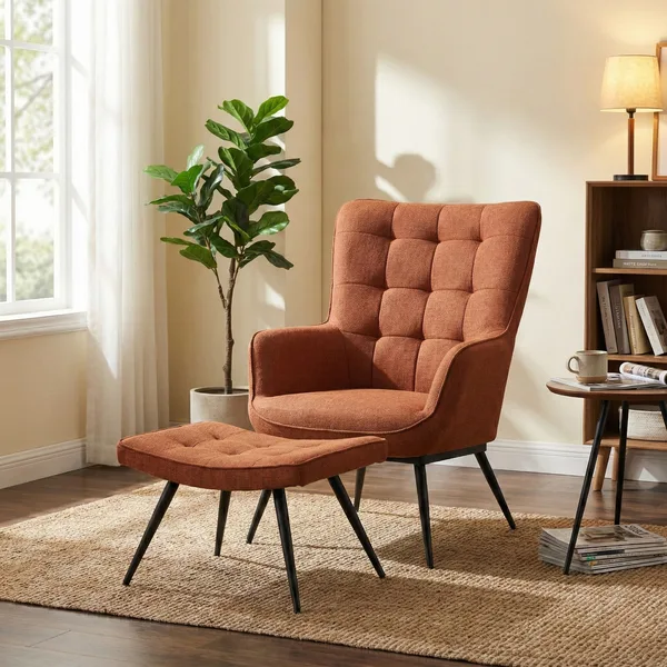 Katelyn Accent Chair with Stool Copper