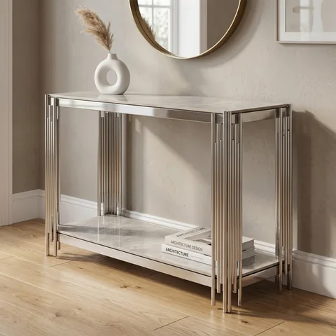 Belini Console Table Sintered Stone and Stainless Steel