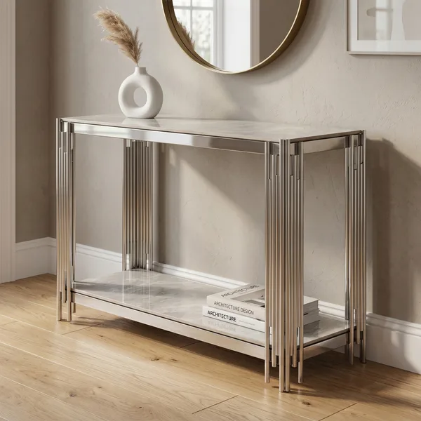 Belini Console Table Sintered Stone and Stainless Steel