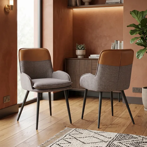 Redmond Dining Chair Light Grey/ Tan Low Arm