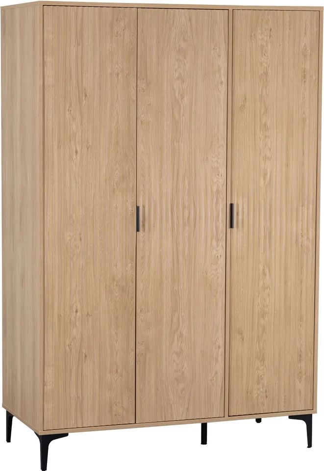 Miami 3 Door Wardrobe - Oak Effect/Black