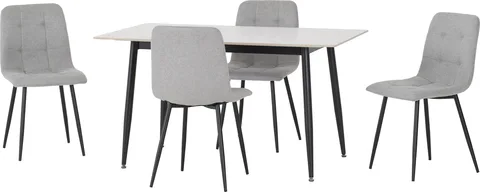 Fenton Dining Set (4 Chairs) - White Marble Stone Effect/Light Grey Fabric