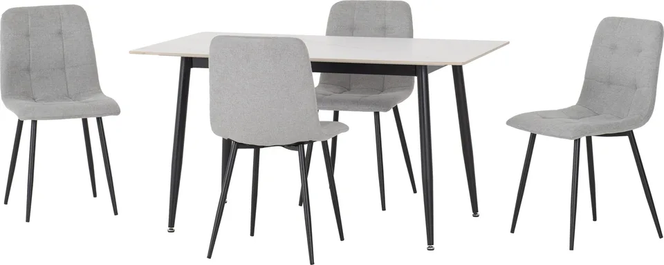 Fenton Dining Set (4 Chairs) - White Marble Stone Effect/Light Grey Fabric