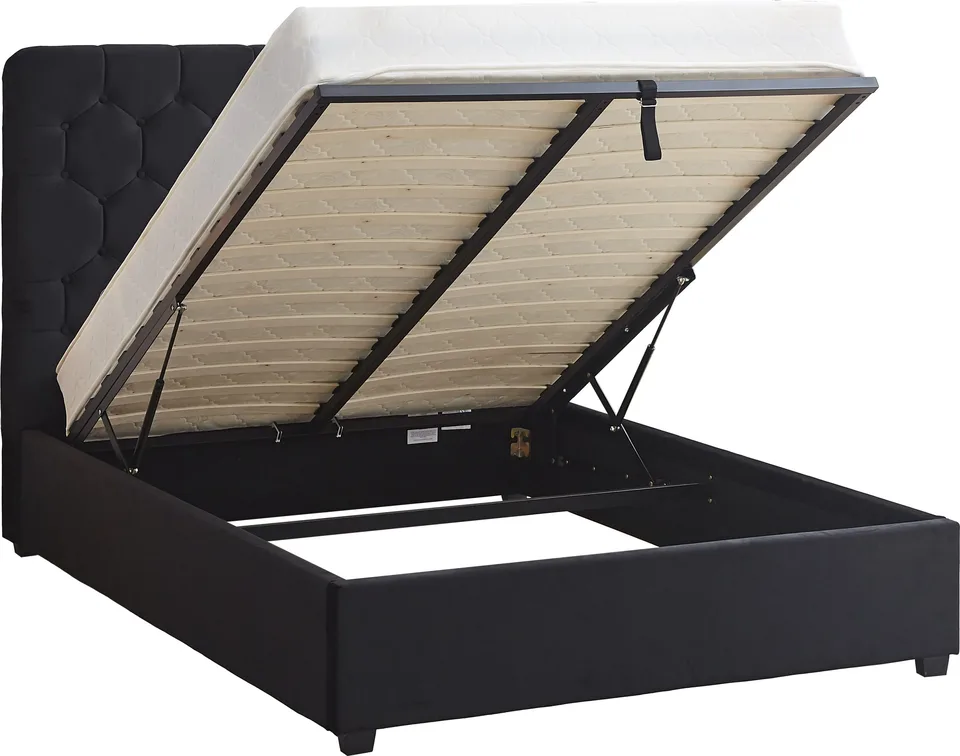 Madison Ottoman 5' Bed - Black Velvet Fabric