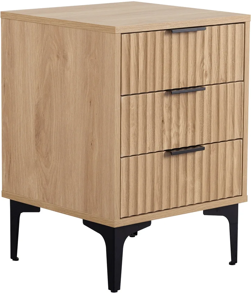 Miami 3 Drawer Bedside - Oak Effect/Black