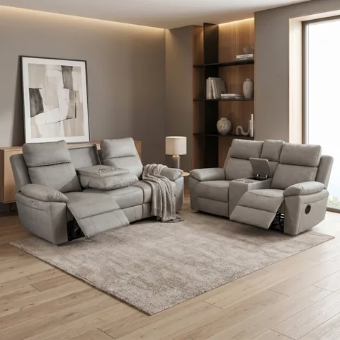 Huntington 3+2 Suit Silver Grey with console